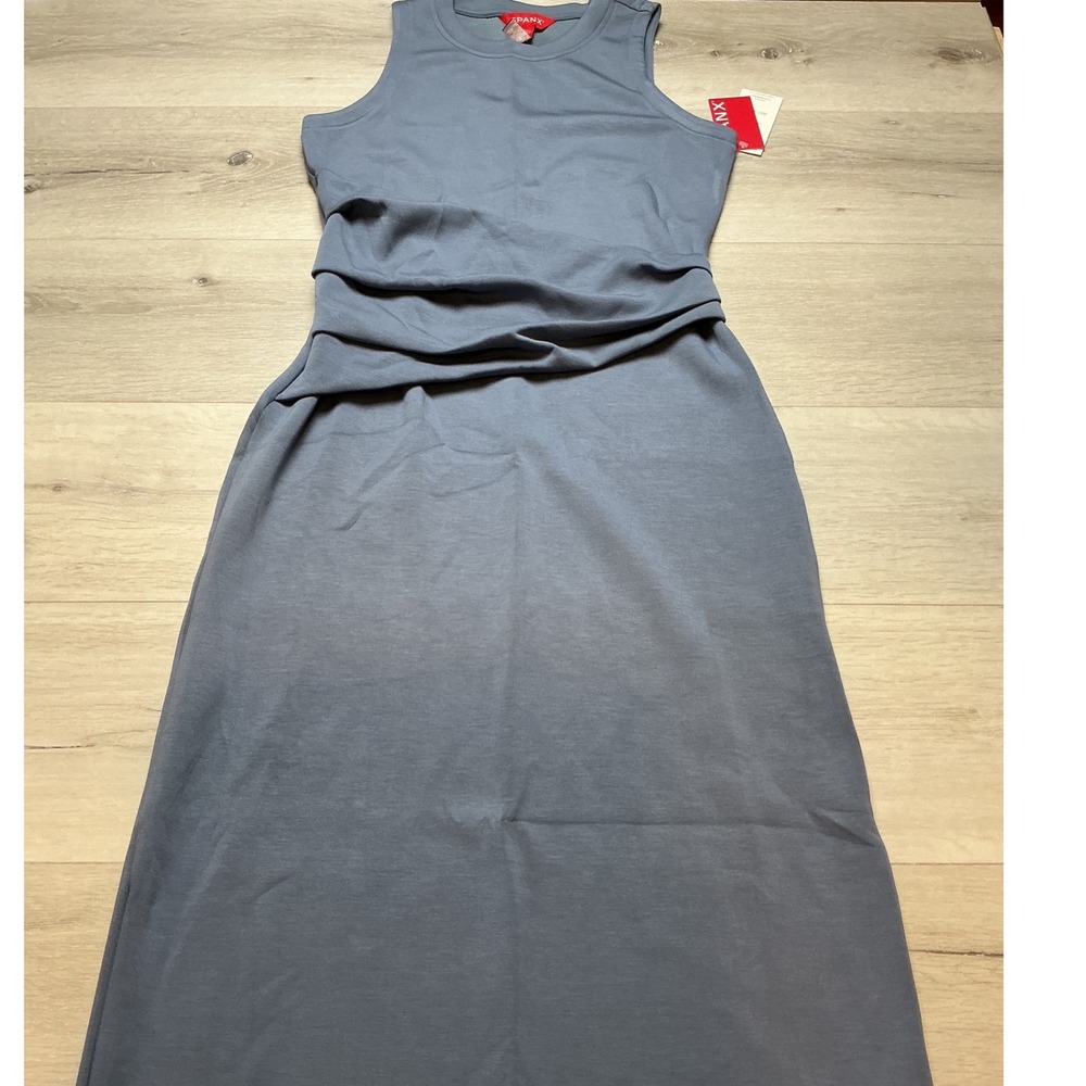 Spanx AirEssentials Draped Midi Dress Rain Blue Size XS New With Tags - Picture 4 of 8